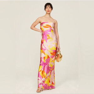 Retrofete Keaton Silk Strapless Floral Maxi Slip Dress